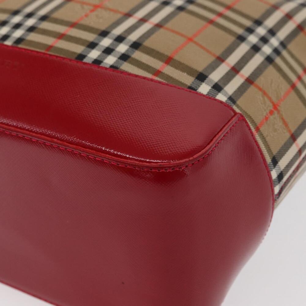 BURBERRY Nova Check Tote Bag Canvas Leather Beige Red gold Auth gh1367 - Picture 14 of 16